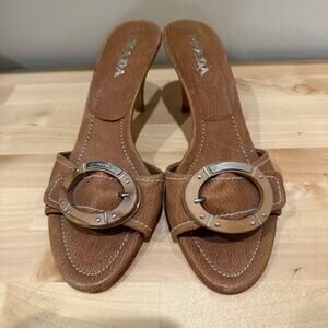 Prada Calzature Donna Wooden Buckle Slide Sandals - Women’s Size 36.5